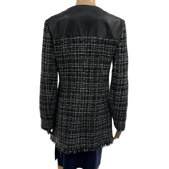 Zara Black Tweed Embellished Faux Leather Contrast Full Zip Coat - Picture 11 of 12